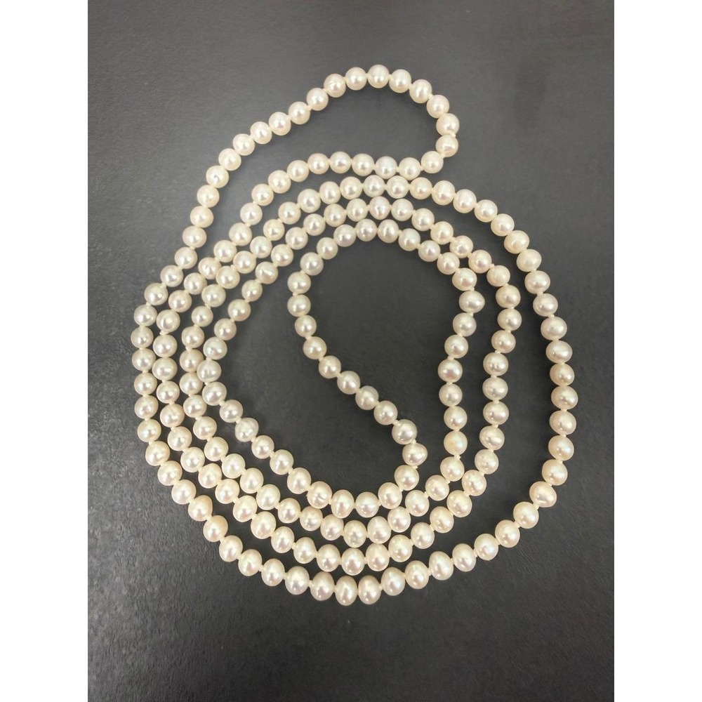 Lustrous Timeless Cream Necklace Glass Pearl Long Rope Endless Strand Vintage